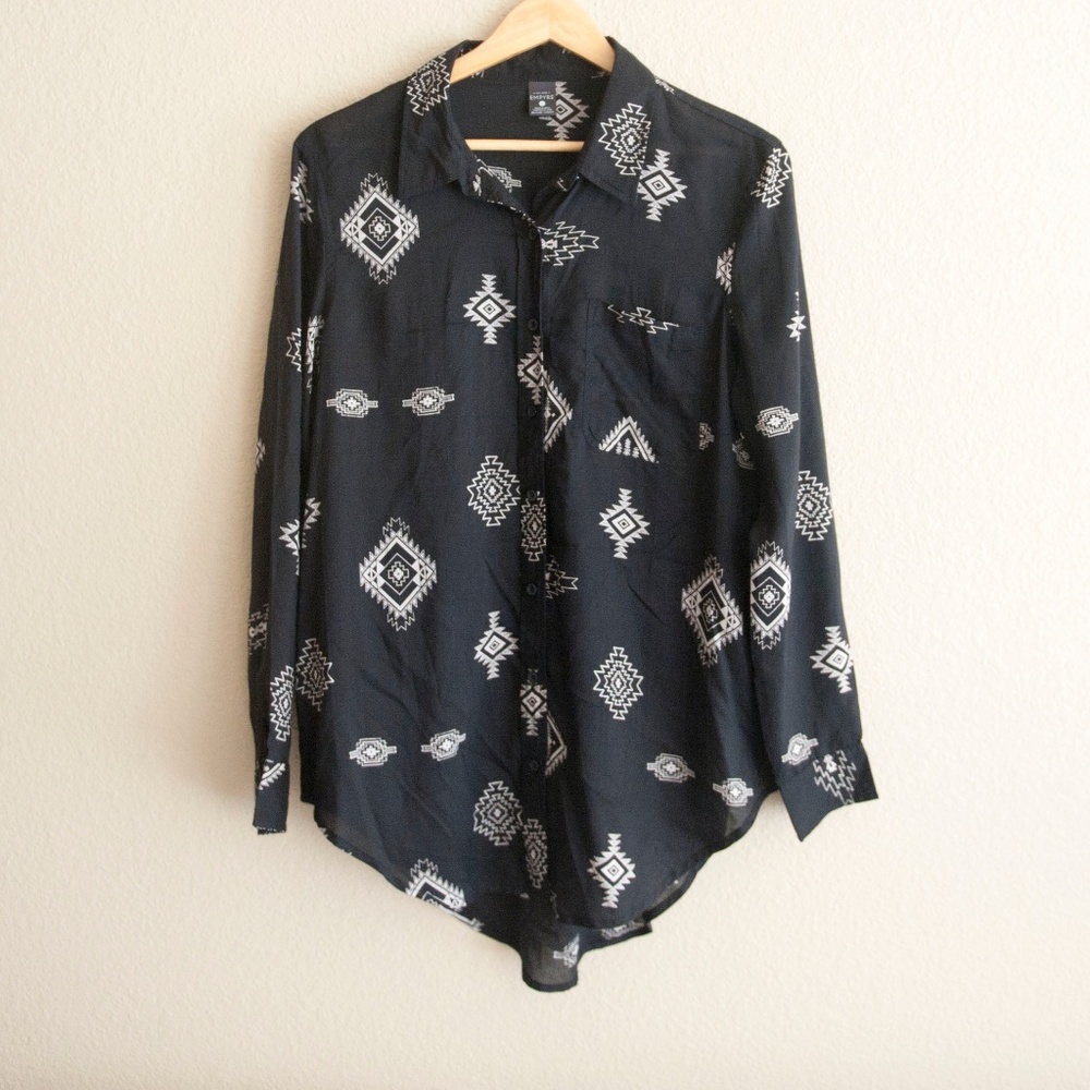 Empyre Black Aztec Button Down Coachella Boho